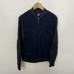 A/E Armani Exchange Men M Cable Knit Sweater Zip Jacket Blue Black Wool Blend